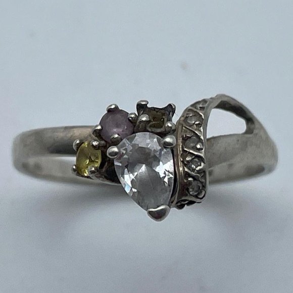 Sterling Garnet Silver Plated Women's Multicolor Three Gemstones Topaz Ring - Picture 1 of 8